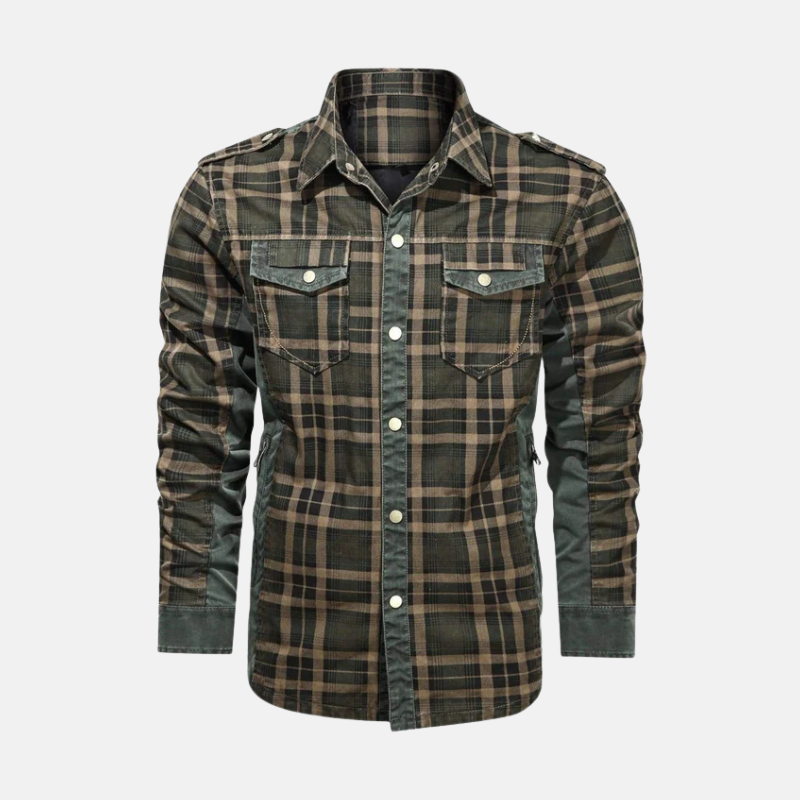 Men's Overshirt – Cotton Mix – Check Pattern – Epaulettes – Snap-Button Closure