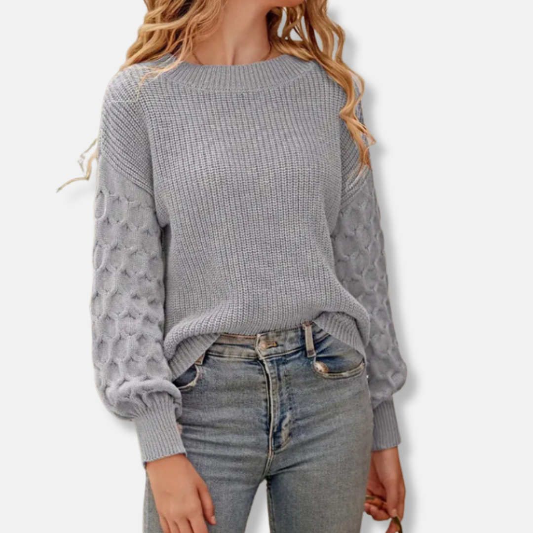 Women's sweater – Relaxed fit – Knitted – Textured sleeves – Balloon sleeves – Ribbed trims