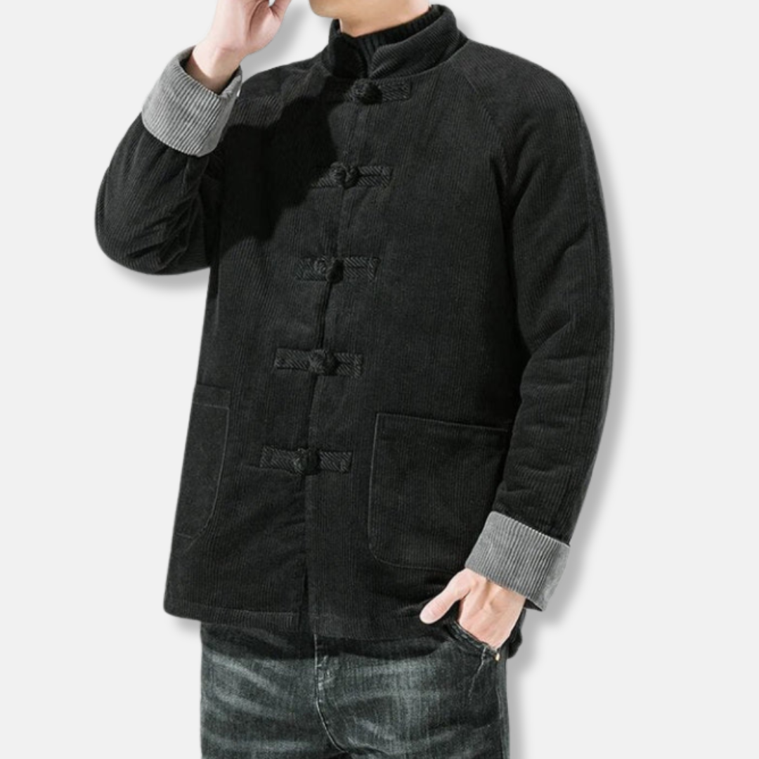 Men's Jacket – Corduroy – Relaxed Fit – Padded – Frog-Button Closure – Band Collar