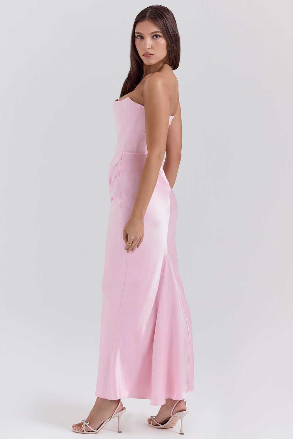 Satin Maxi Corset Dress in Pink