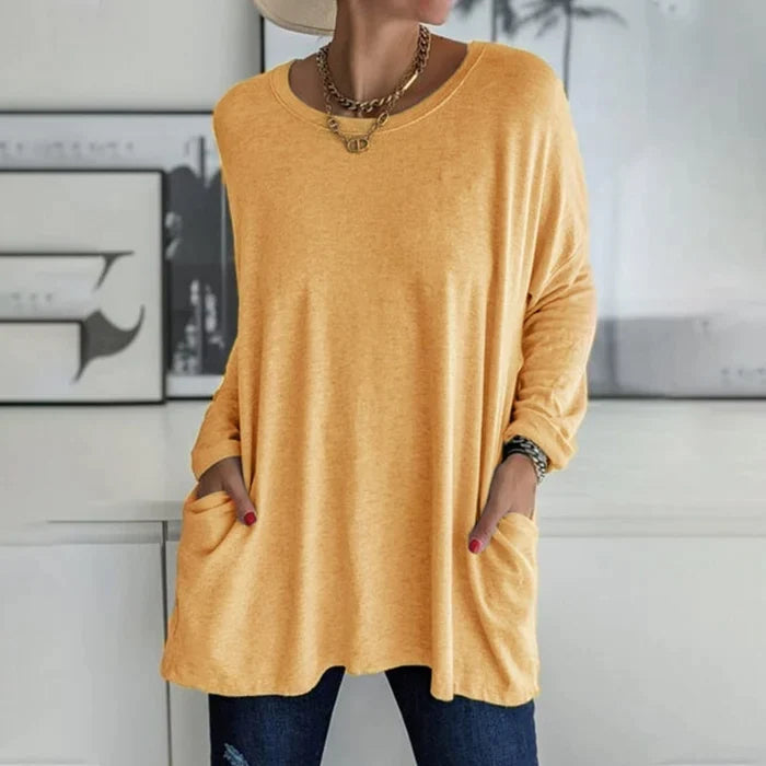 Women's Tunic Top – Loose Fit – Soft Knit Fabric – Long Sleeve – With Pockets