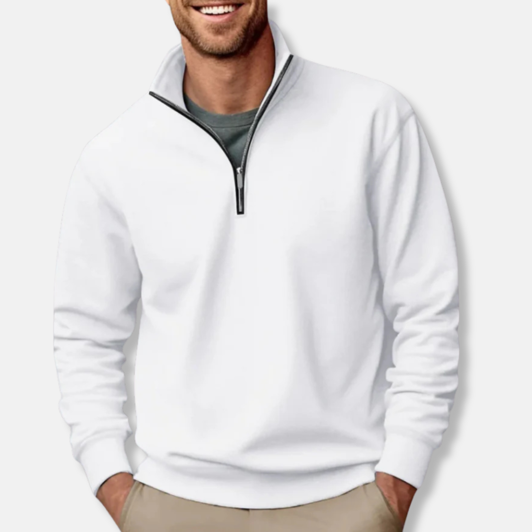 Men's Sweater with Half Zip – Soft Knit – Relaxed Fit – Ribbed Edges