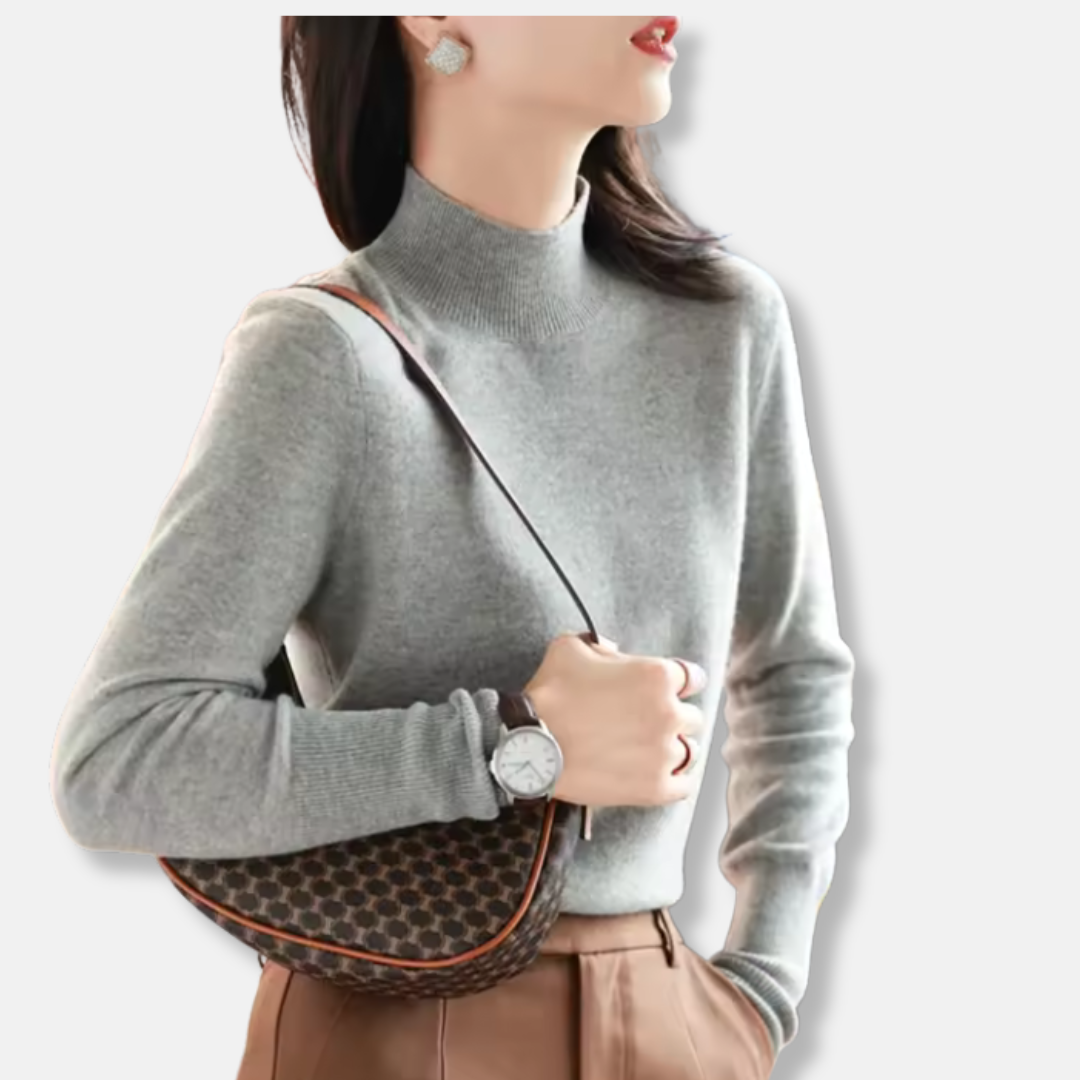 Women's Sweater – Slim Fit – Lightweight Knit – Turtleneck – Ribbed Edges