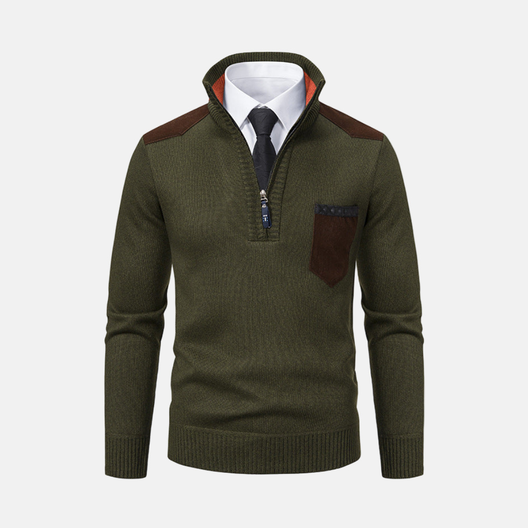 Men's sweater – Regular fit – Textured knit – Quarter zip – Shoulder accents