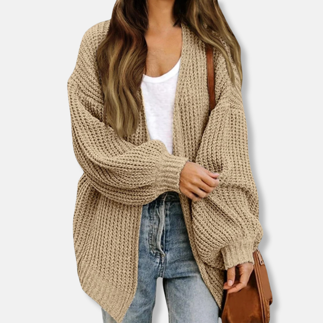 Ladies Cardigan – Oversized Fit – Chunky Knit – Open Front – Lantern Sleeves