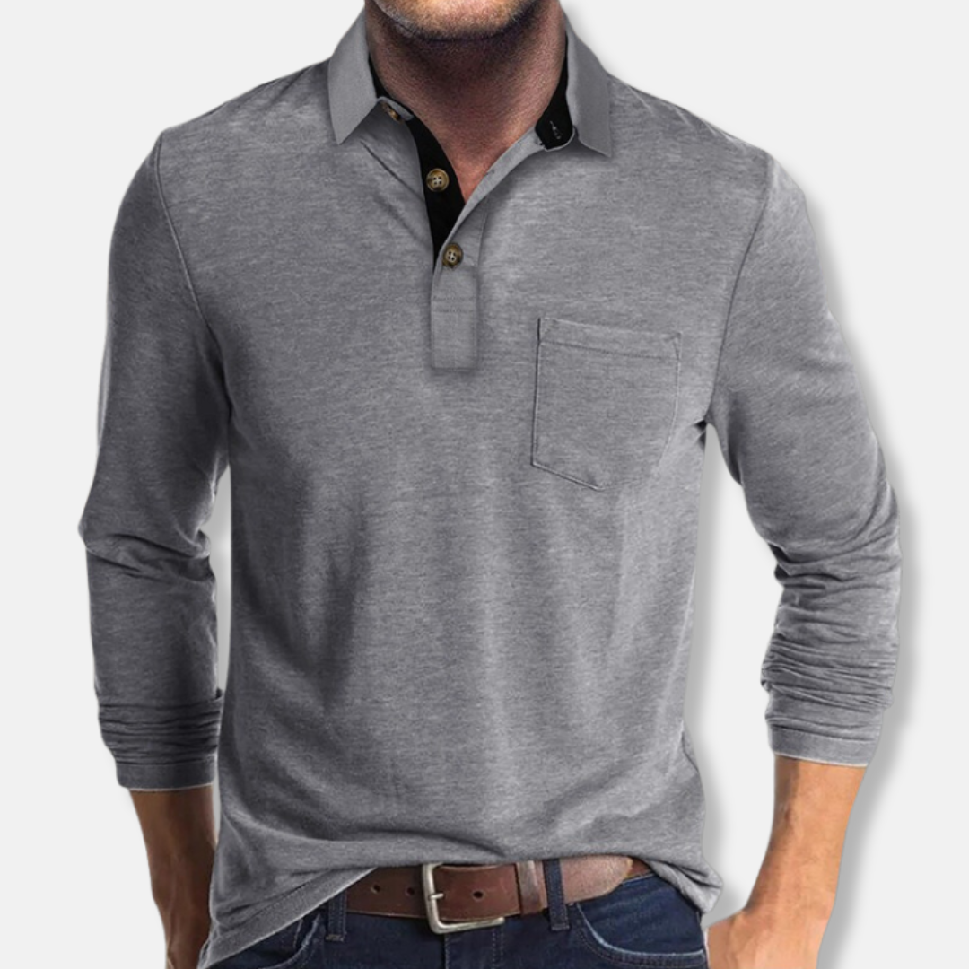 Men's polo with long sleeves – Regular Fit – Cotton – Contrasting collar – Chest pocket