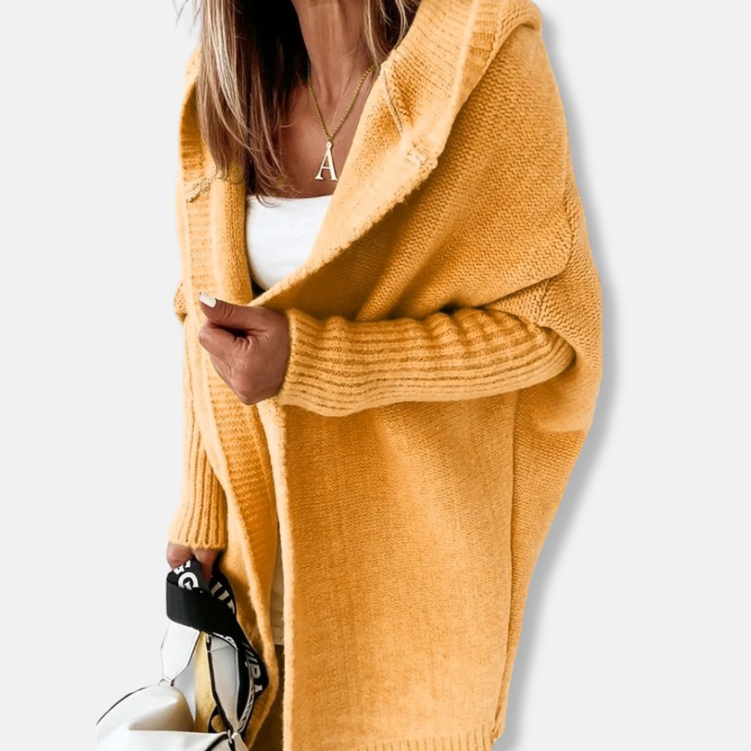 Women's Cardigan With Hood - Soft Knit - Loose Fit - Long Sleeve - Ribbed Edges