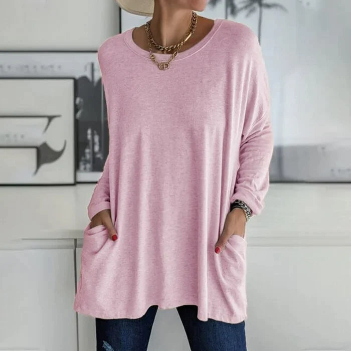 Women's Tunic Top – Loose Fit – Soft Knit Fabric – Long Sleeve – With Pockets