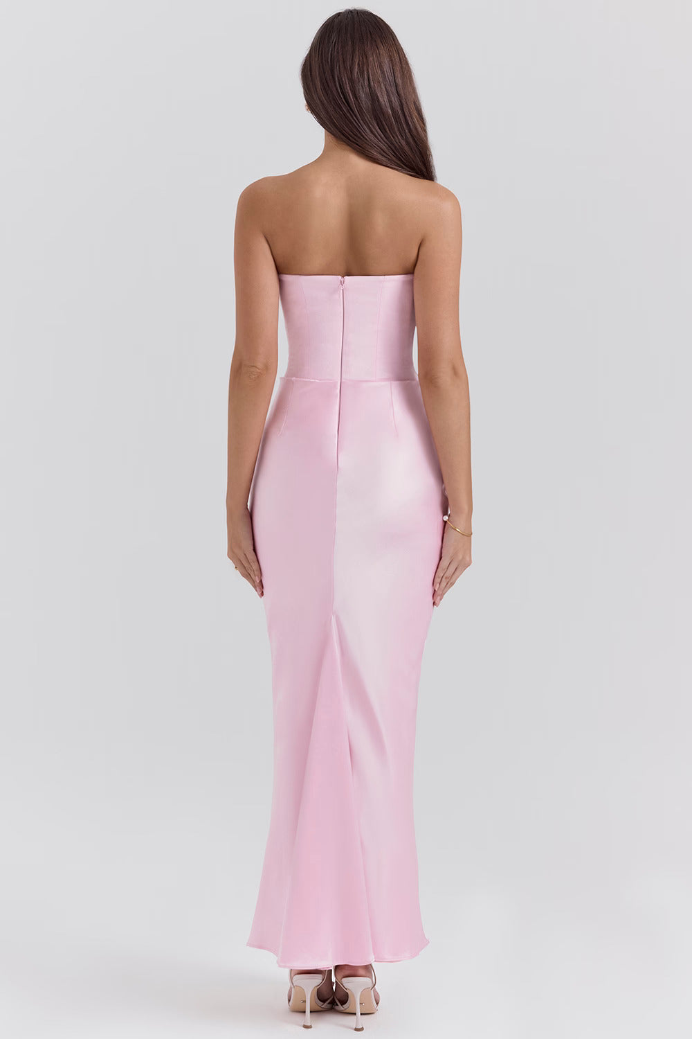 Satin Maxi Corset Dress in Pink