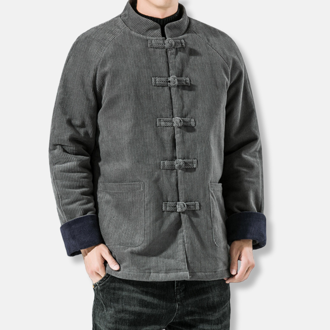 Men's Jacket – Corduroy – Relaxed Fit – Padded – Frog-Button Closure – Band Collar