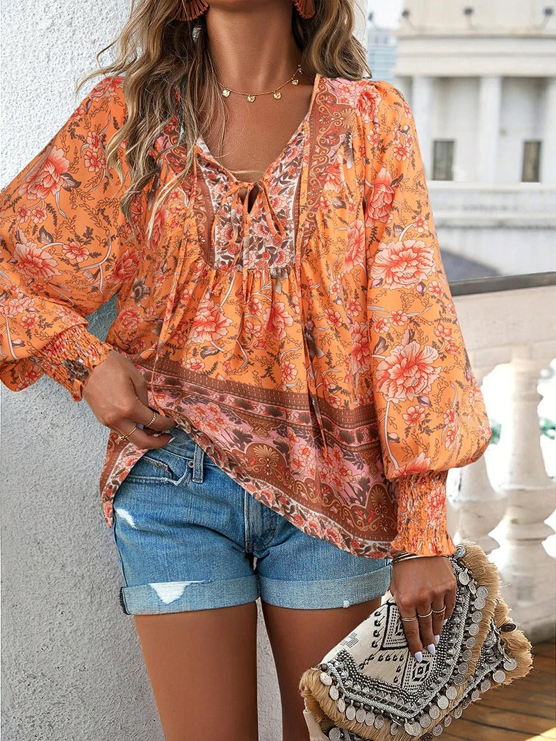 Lightweight Cotton Boho Blouse with Adjustable Fit for women