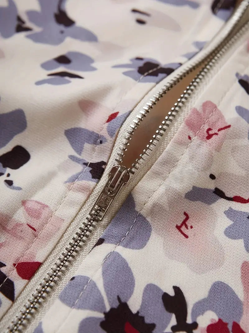 Women's Bomber Jacket with Floral Pattern – Comfortable and Fashionable