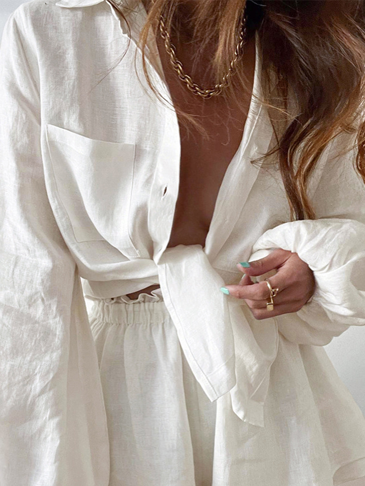 Linen and Cotton Summer Set with Shorts for Women