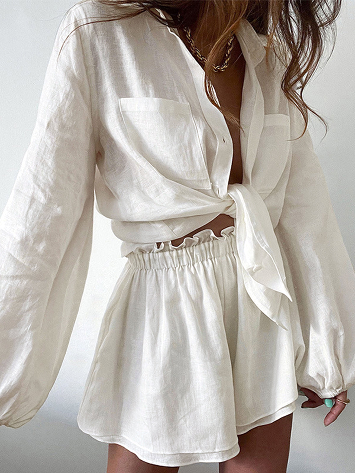 Linen and Cotton Summer Set with Shorts for Women