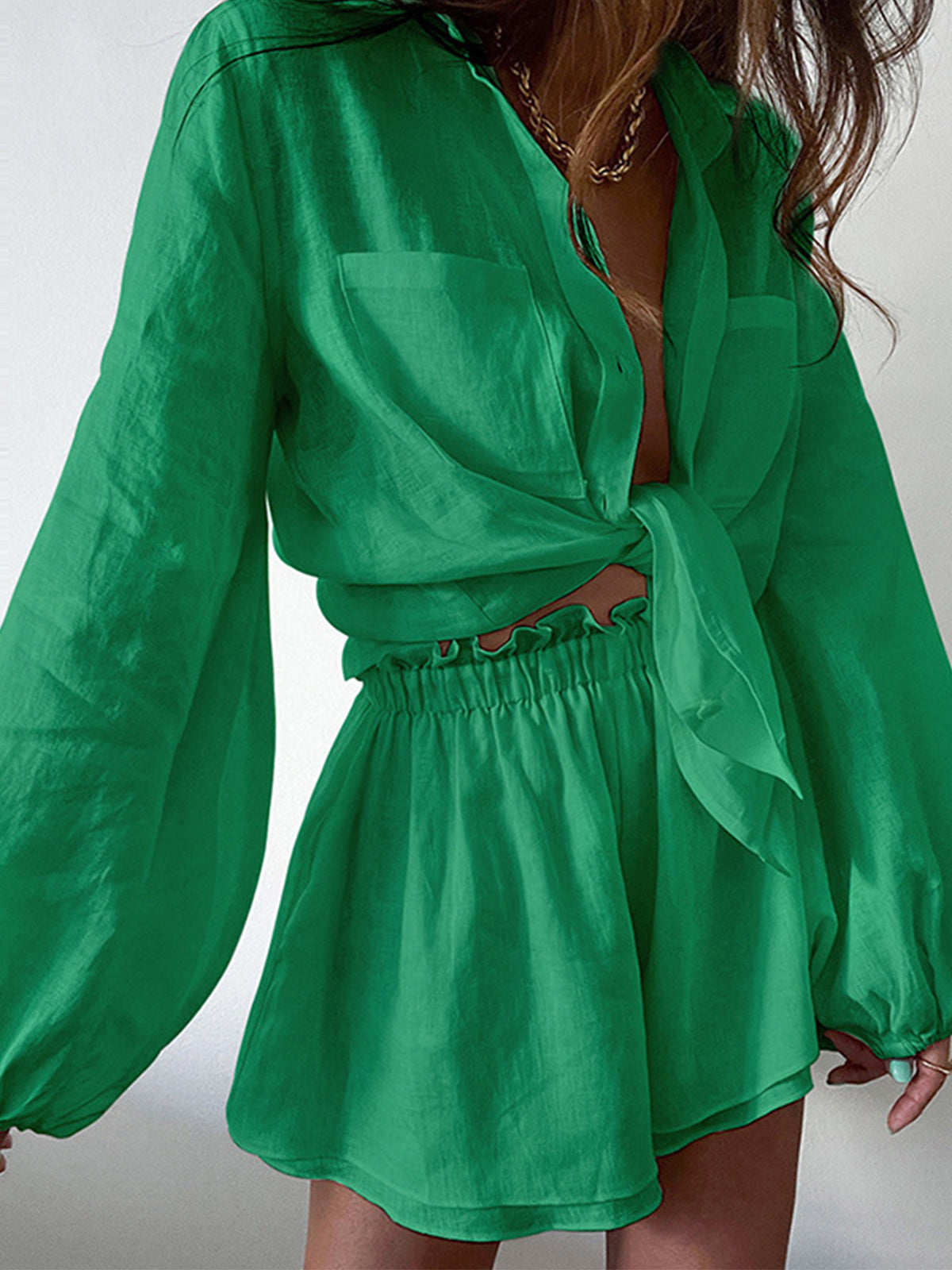 Linen and Cotton Summer Set with Shorts for Women