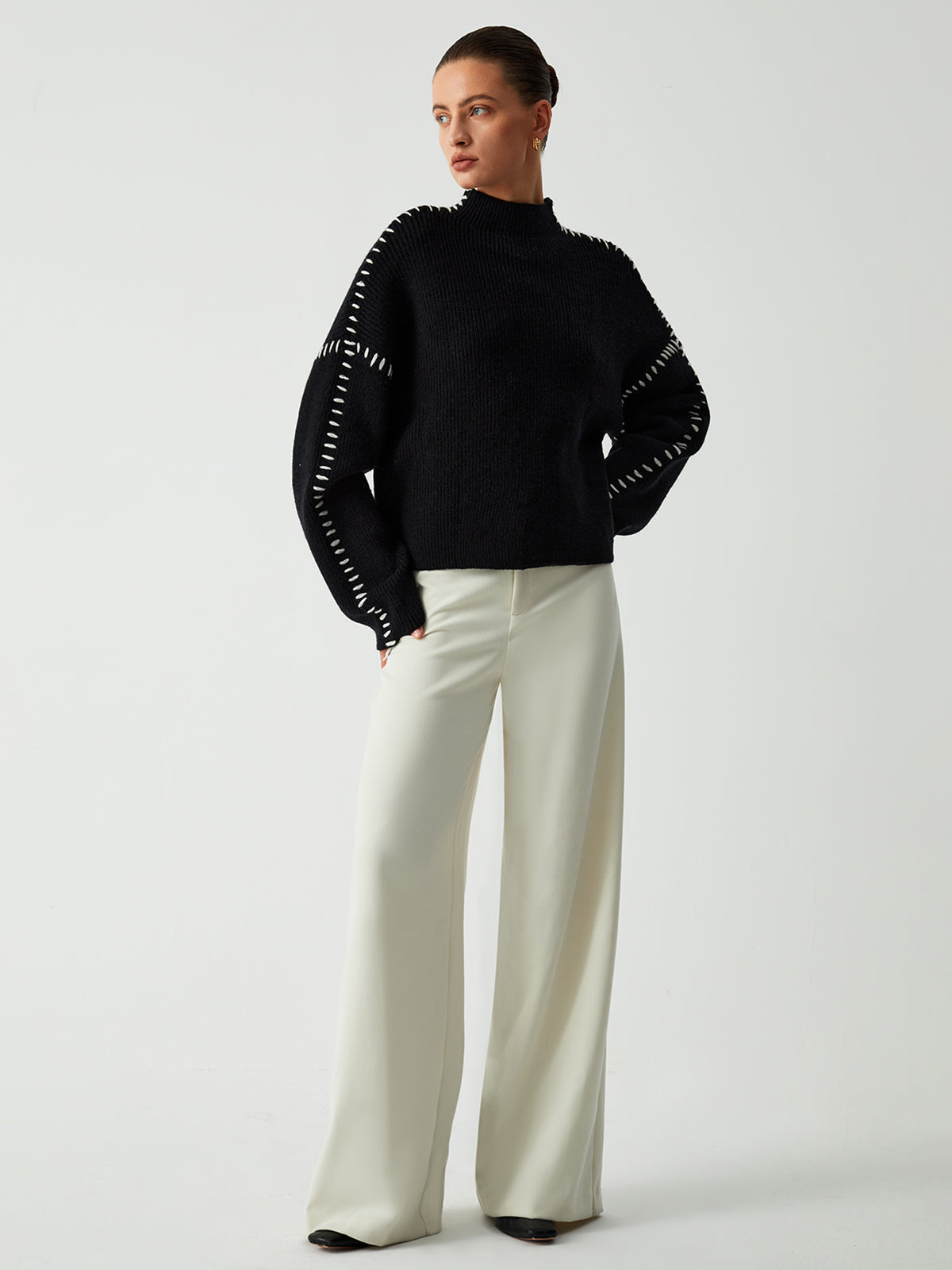 Amelia Oversized Ribbed Sweater | Stitched Detail Sweater