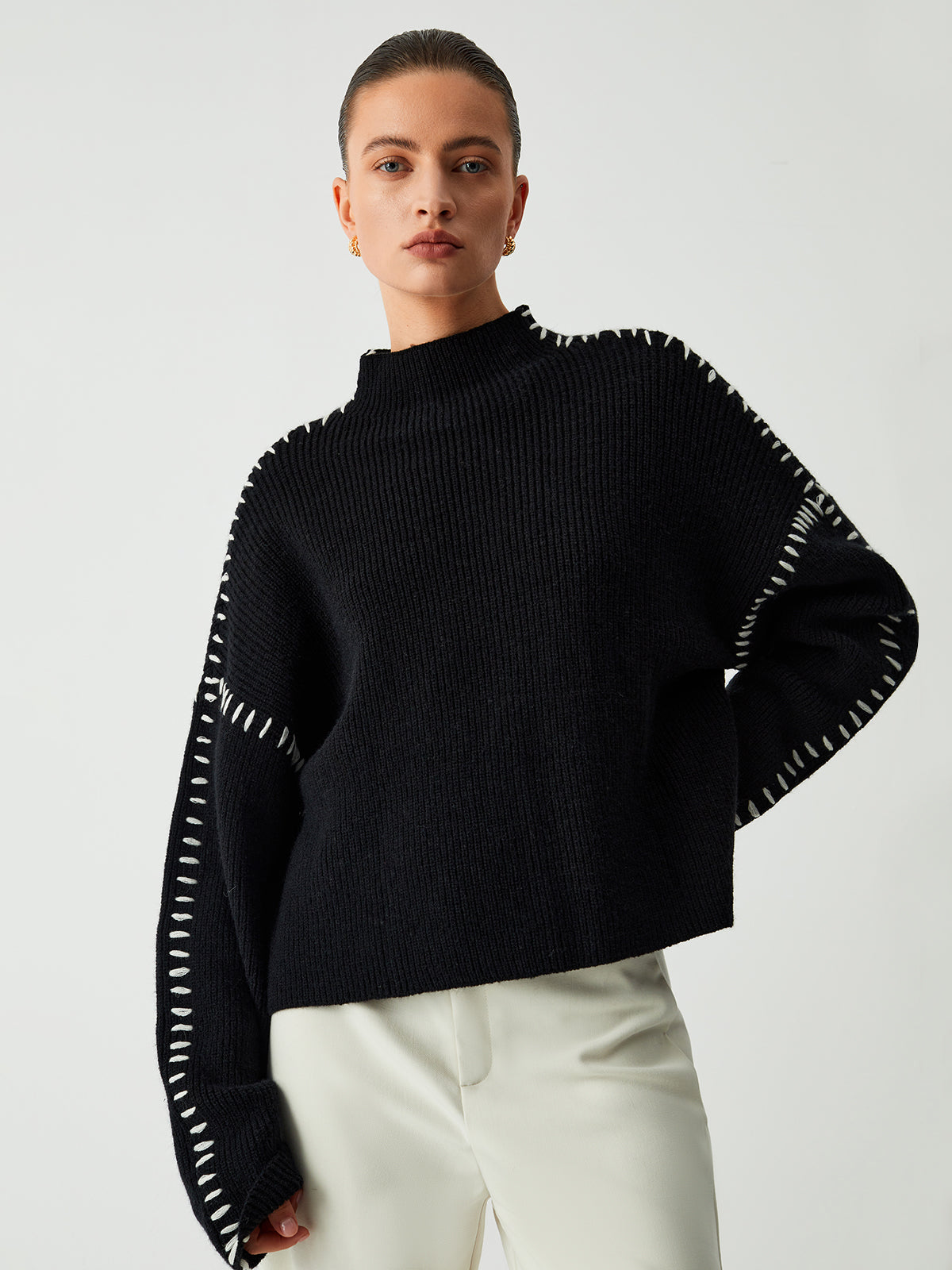 Amelia Oversized Ribbed Sweater | Stitched Detail Sweater