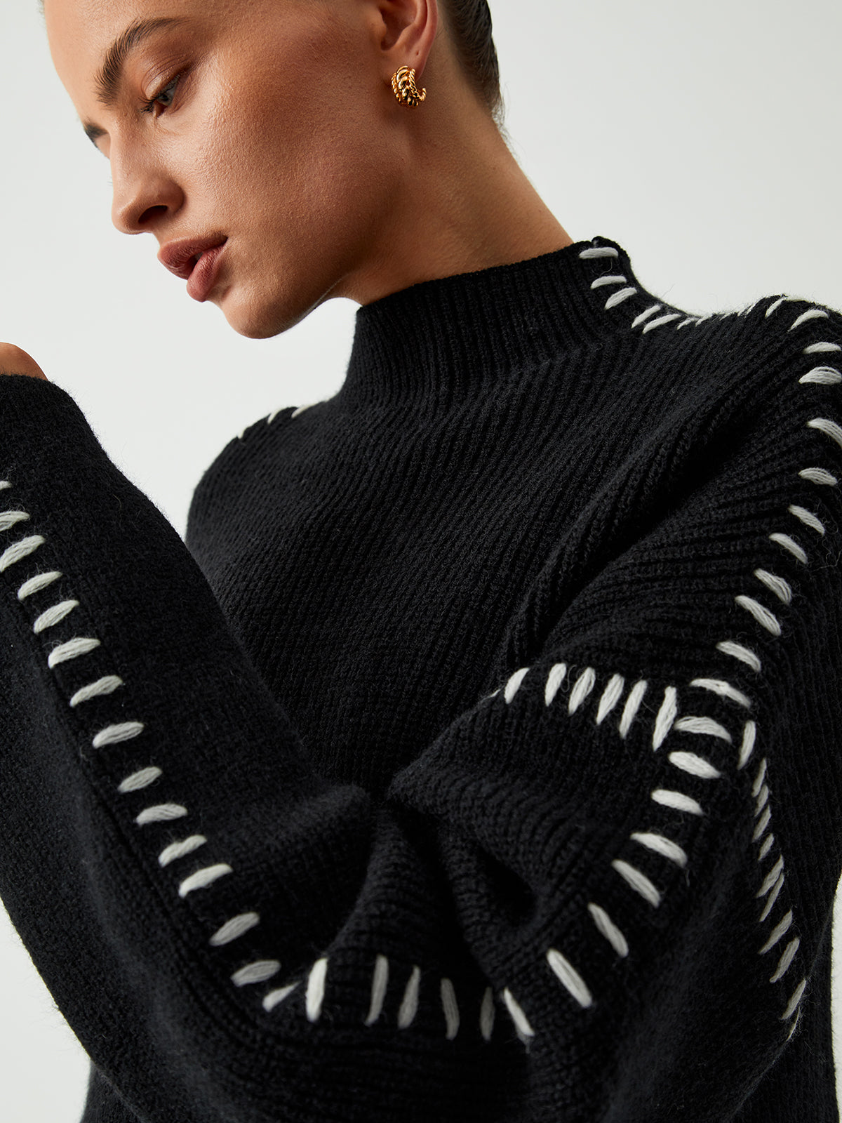 Amelia Oversized Ribbed Sweater | Stitched Detail Sweater