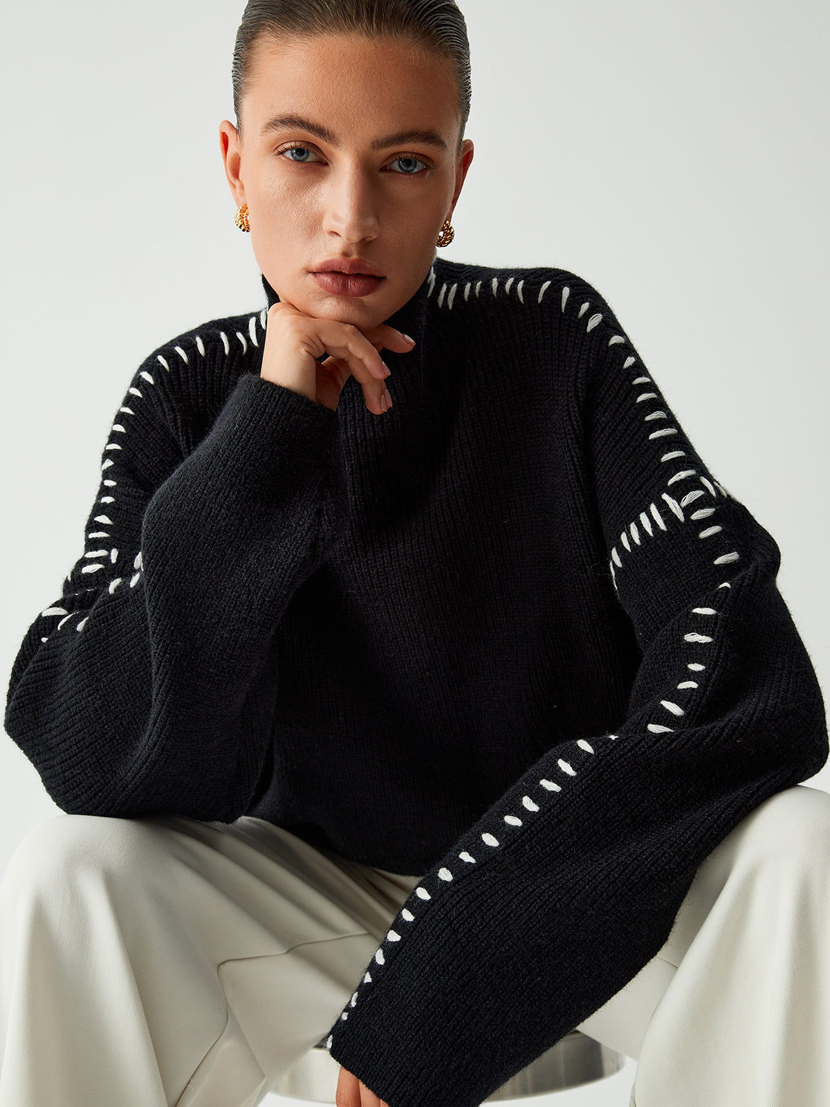 Amelia Oversized Ribbed Sweater | Stitched Detail Sweater