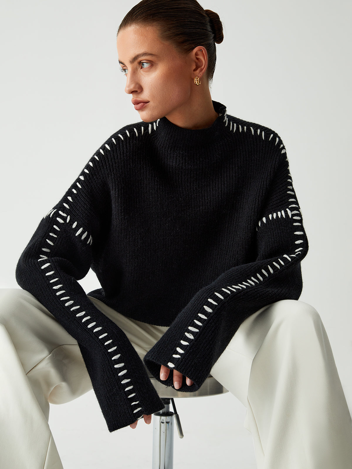 Amelia Oversized Ribbed Sweater | Stitched Detail Sweater