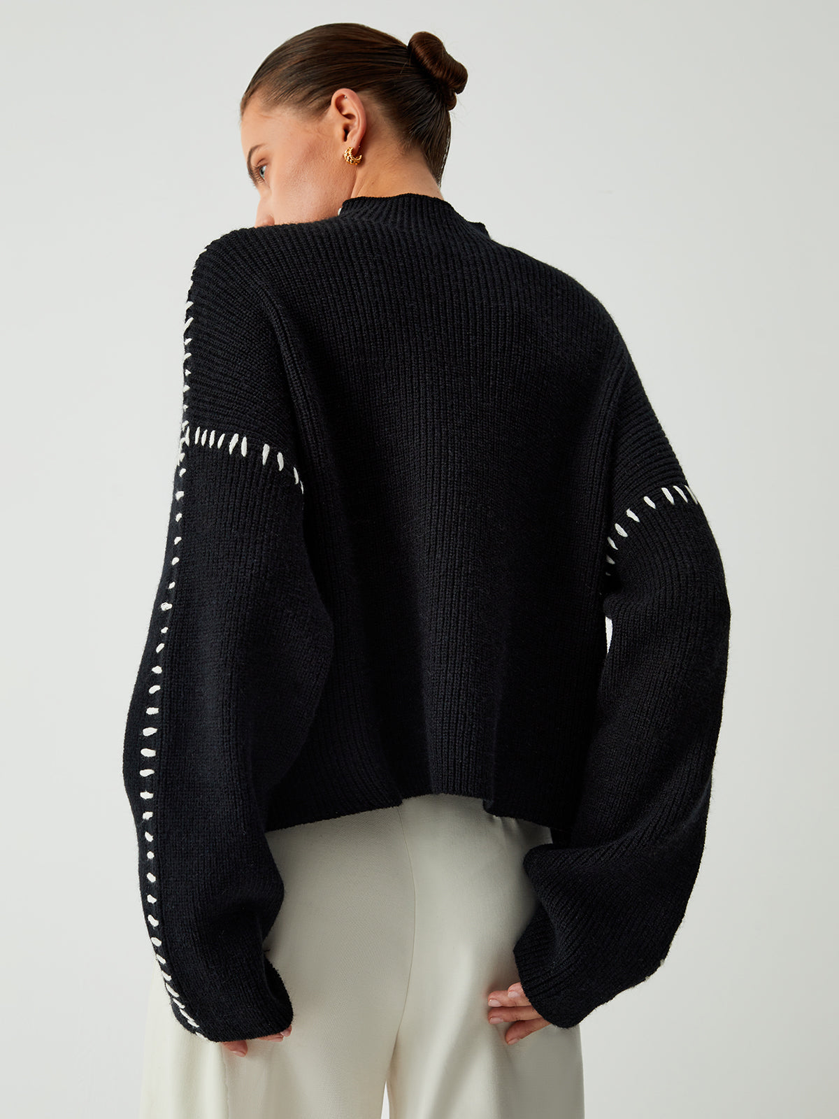 Amelia Oversized Ribbed Sweater | Stitched Detail Sweater