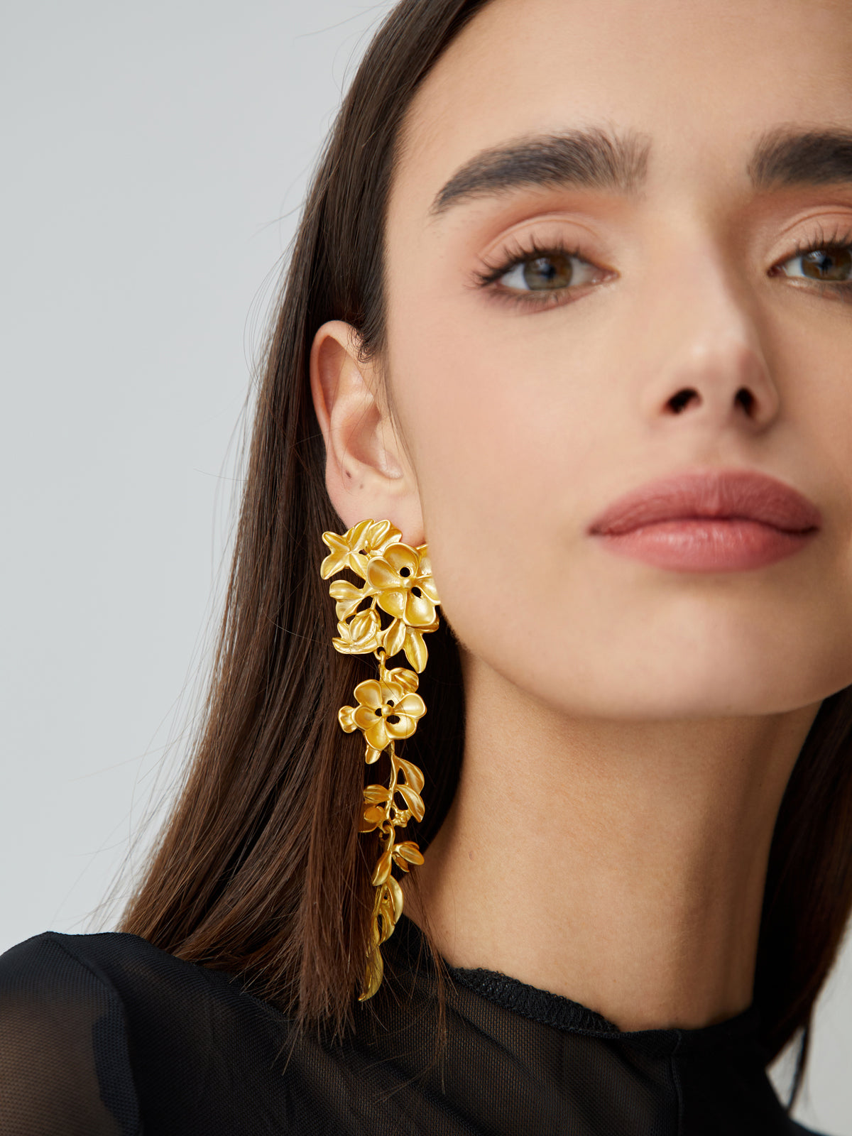 Golden Flower Earrings with Tassels