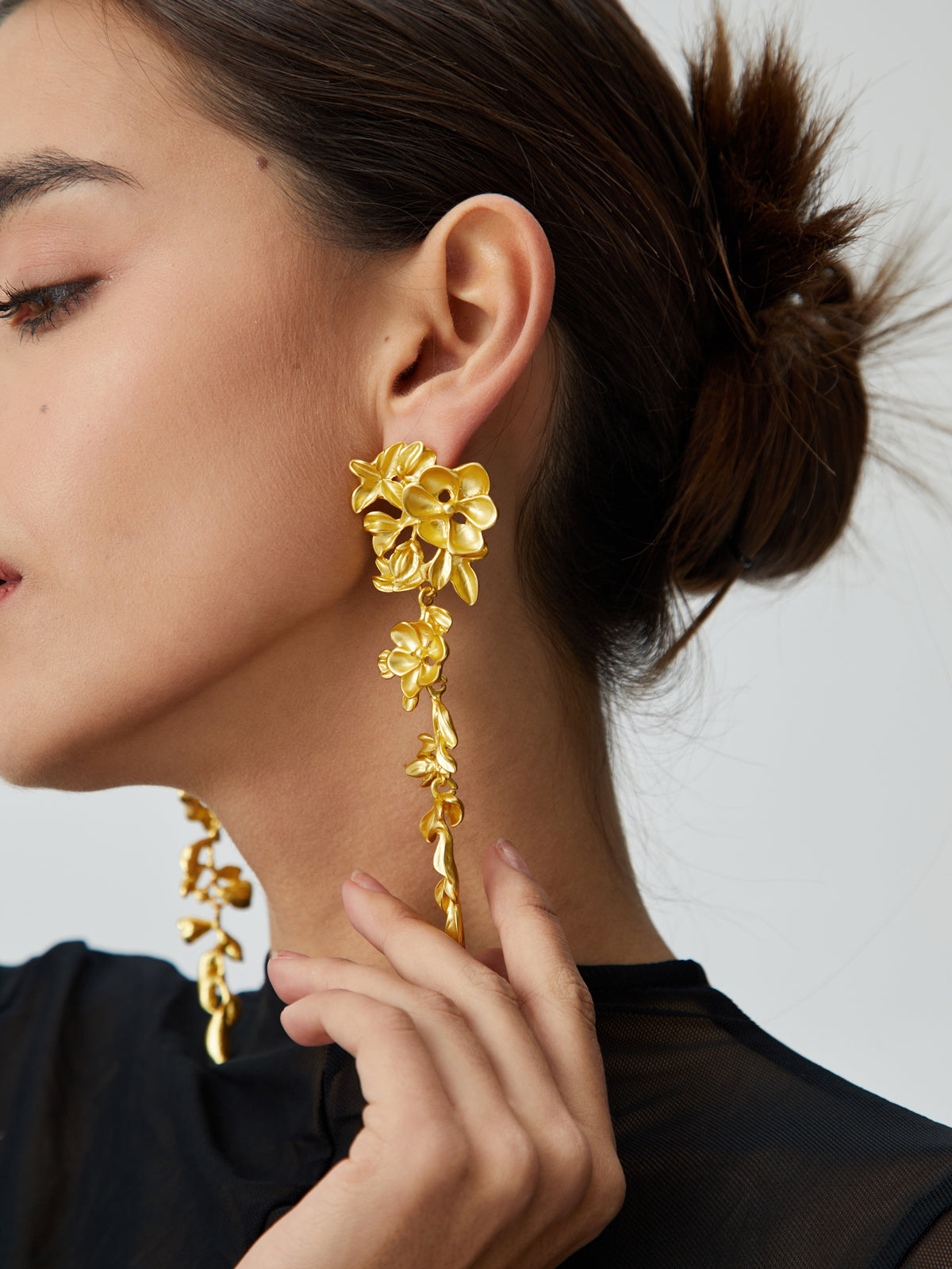 Golden Flower Earrings with Tassels