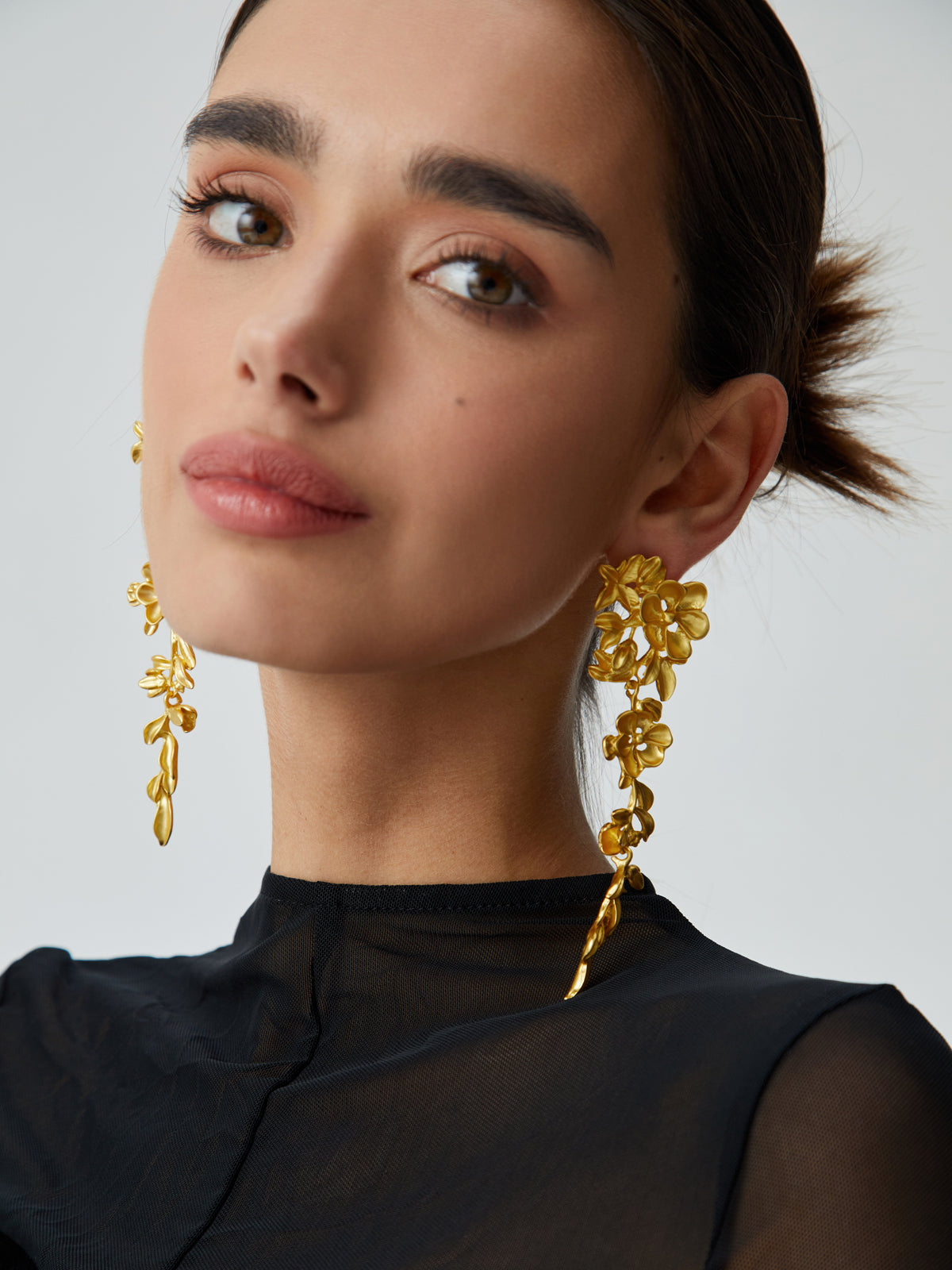 Golden Flower Earrings with Tassels