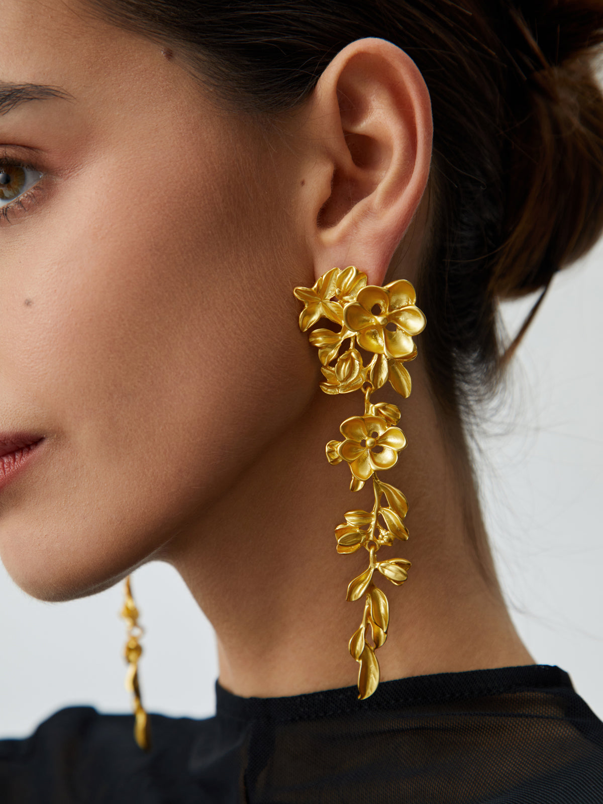 Golden Flower Earrings with Tassels