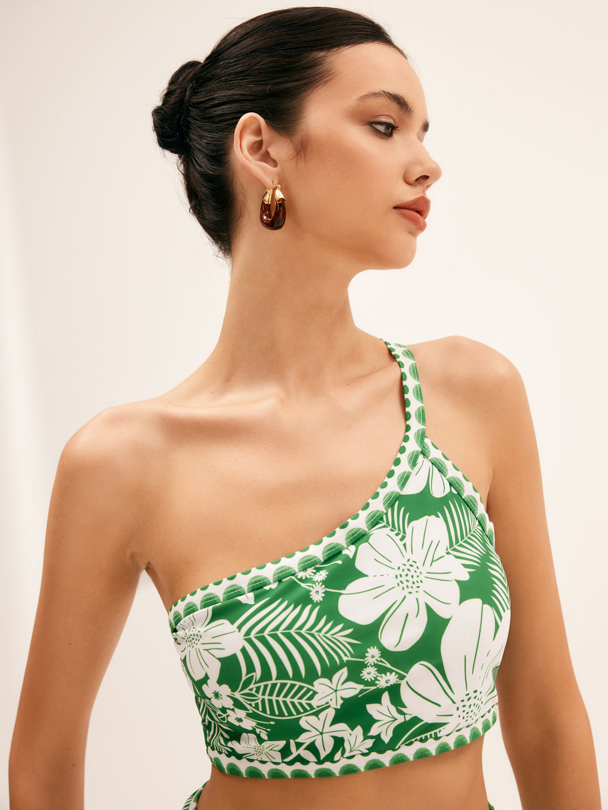 One-Shoulder Bikini Set with Floral Print for Women