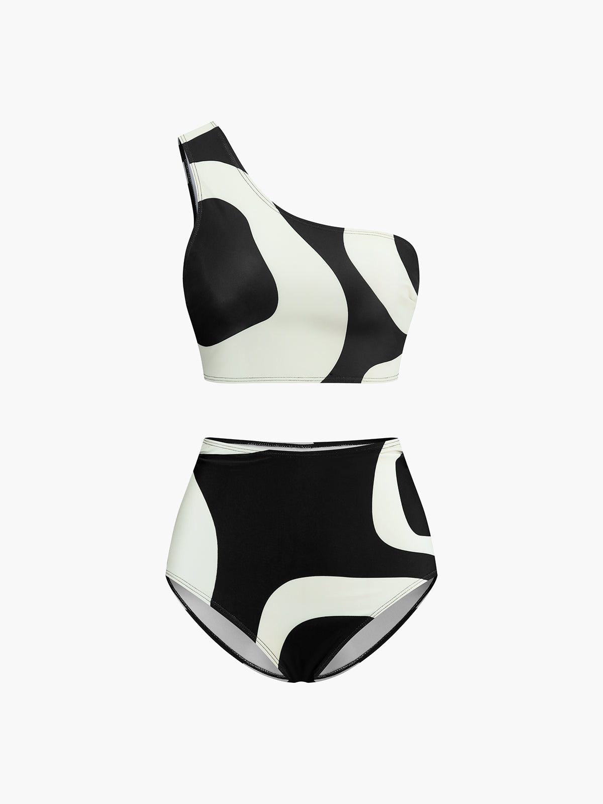 Two-Tone Bikini Set with Asymmetrical Neckline for Women