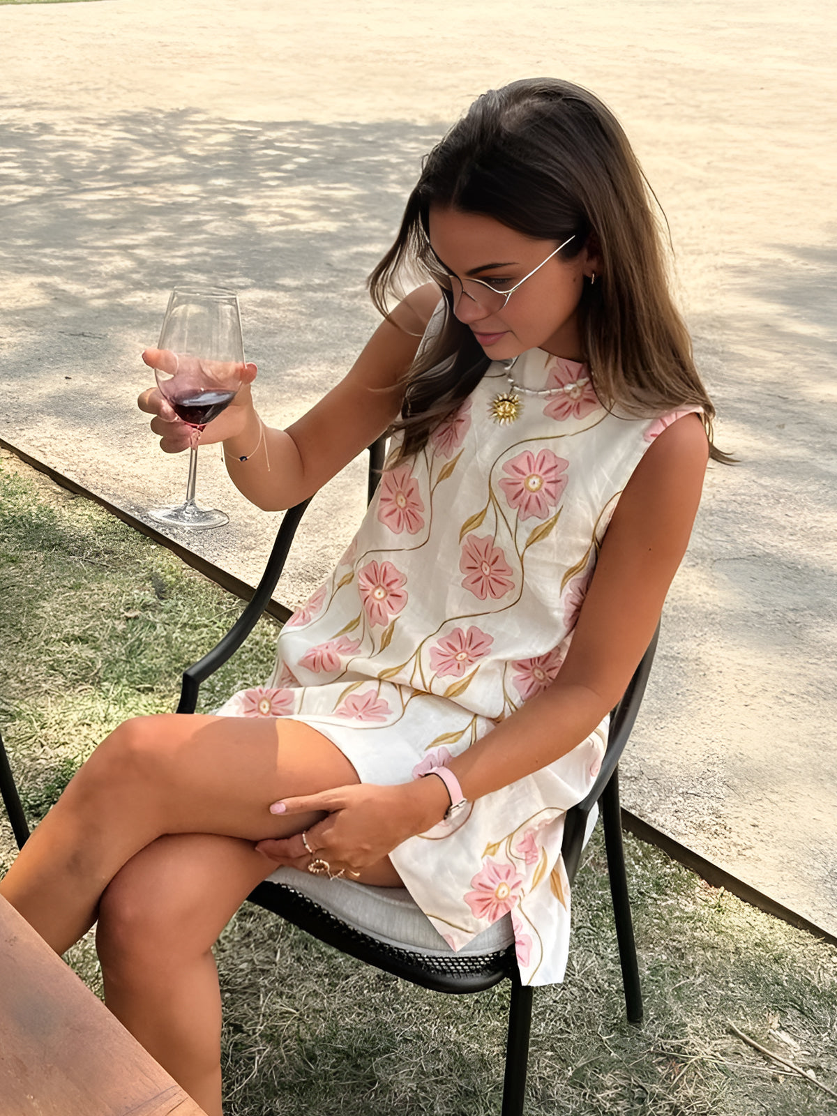 Romantic Printed Sleeveless Short Dress