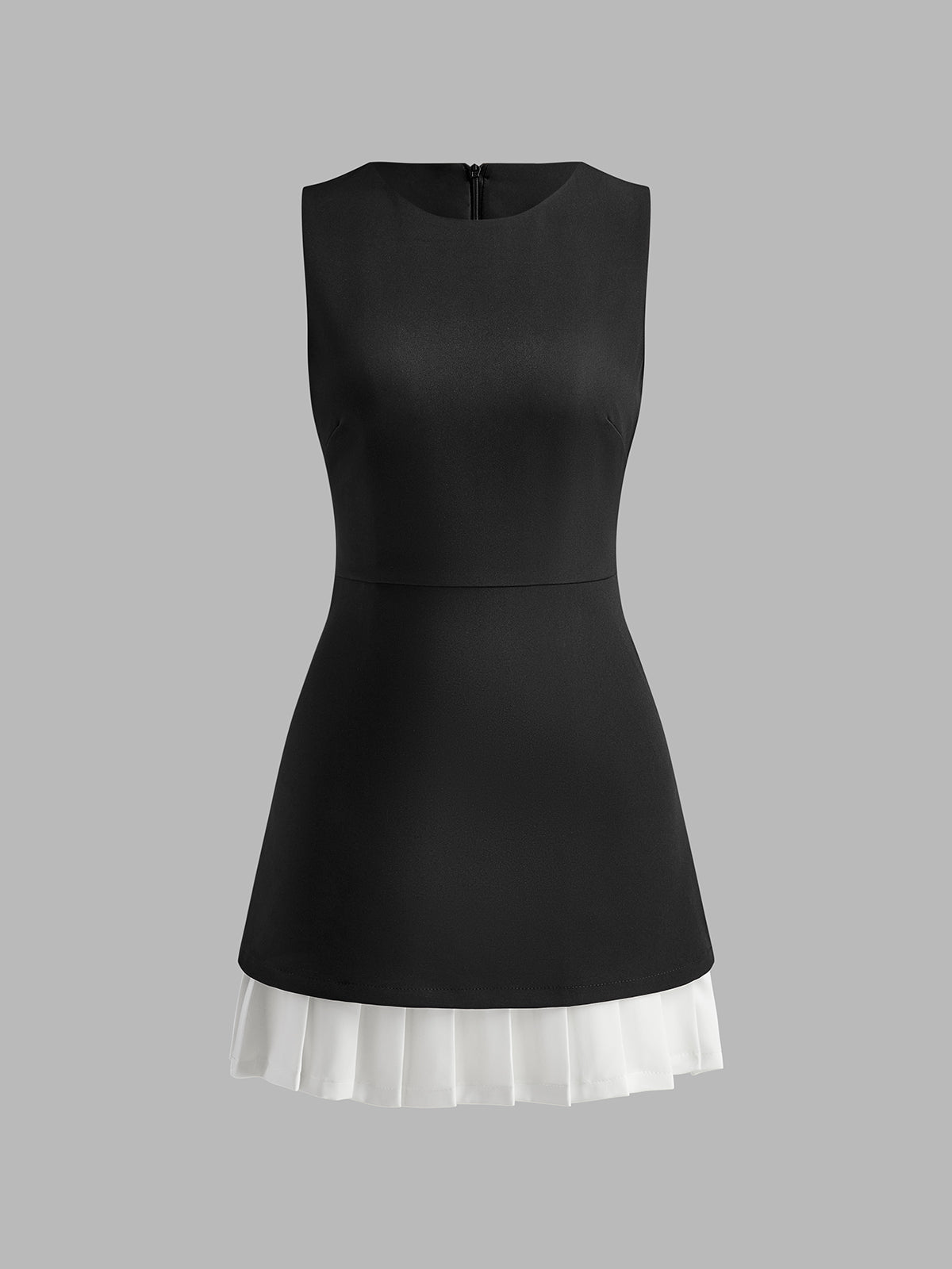 Two-Tone Sleeveless Pleated Mini Dress