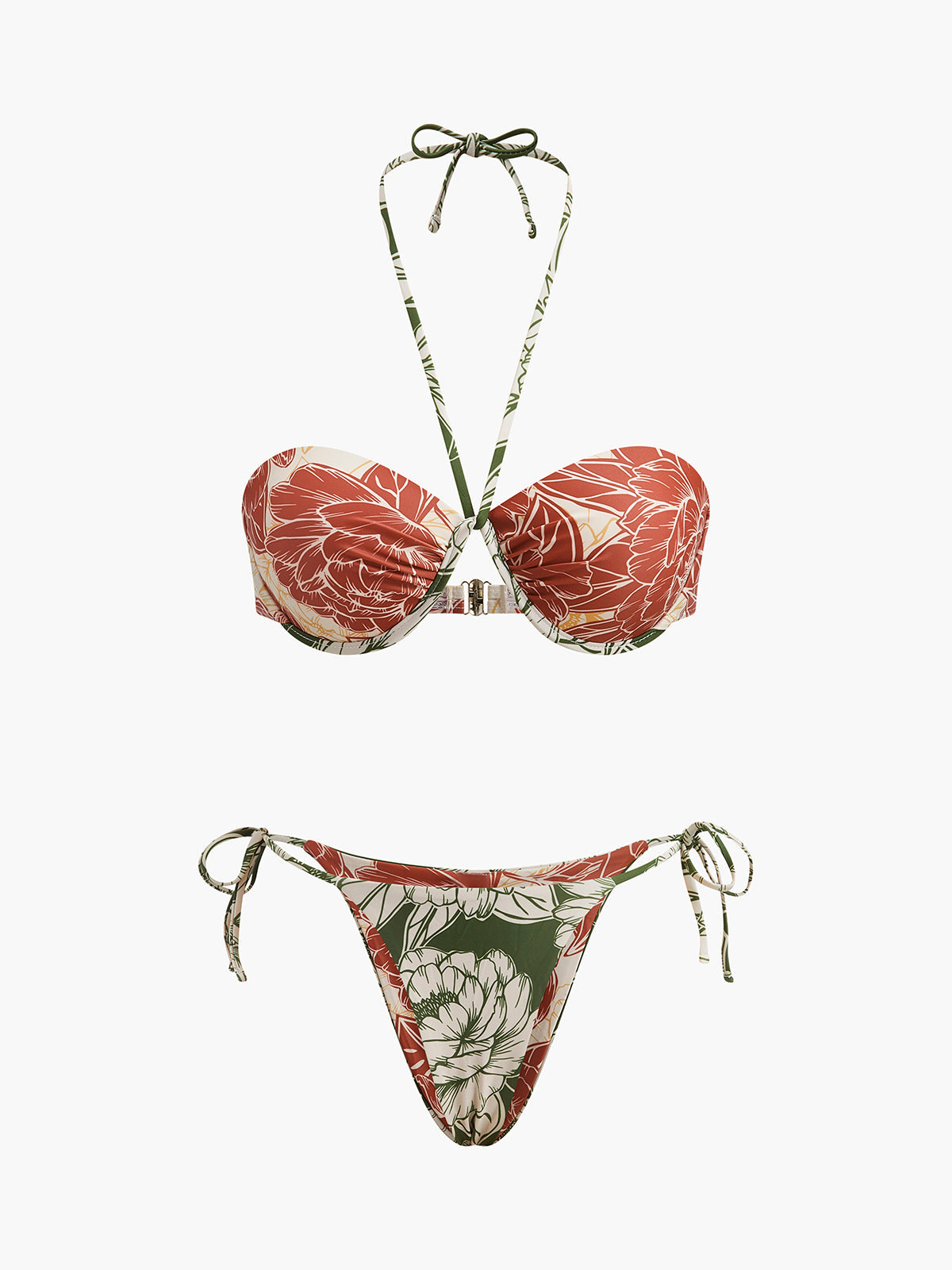 Bikini Set With Floral Print And Bow Skirt For Women