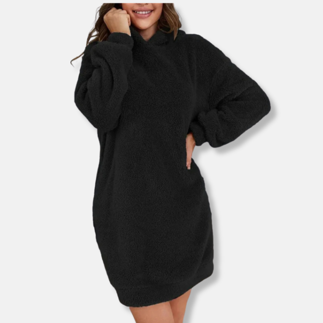 Women's hoodie dress – fleece fabric – oversized fit – long-sleeve loungewear