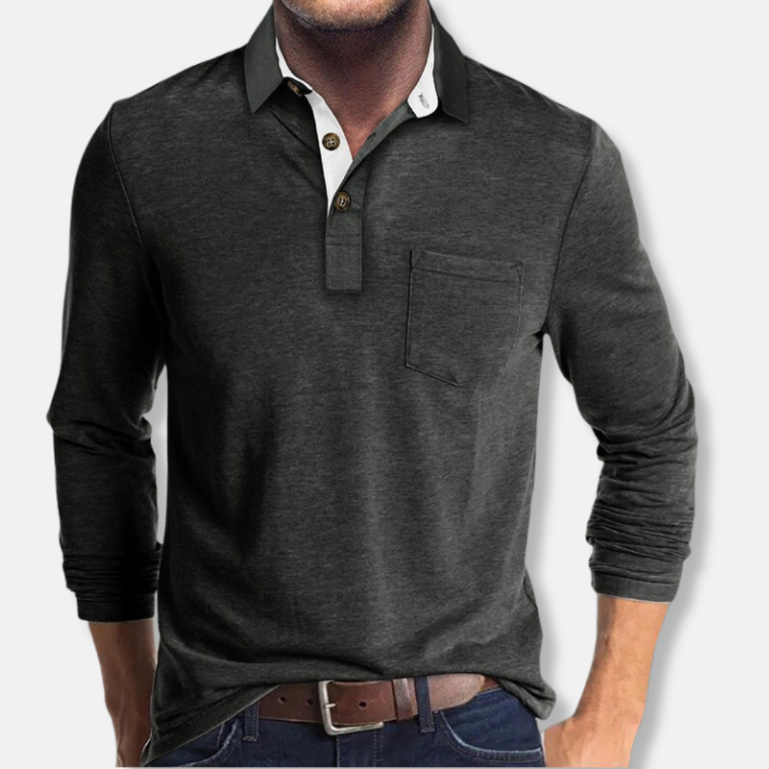 Men's polo with long sleeves – Regular Fit – Cotton – Contrasting collar – Chest pocket