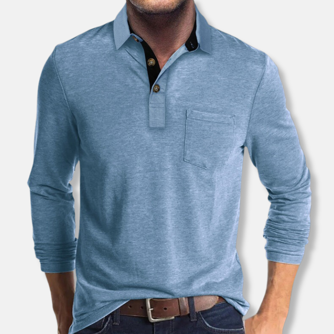 Men's polo with long sleeves – Regular Fit – Cotton – Contrasting collar – Chest pocket