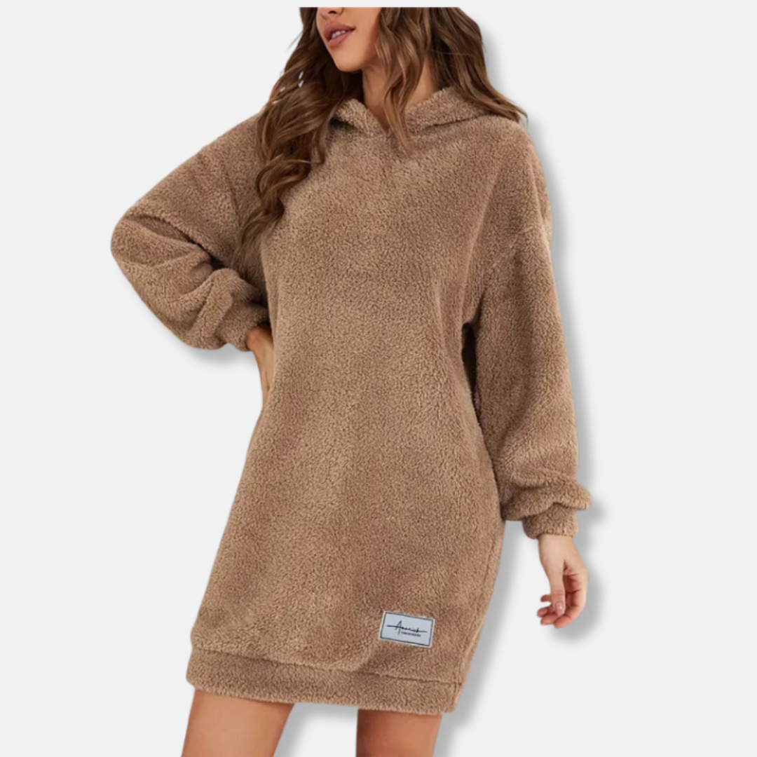 Women's hoodie dress – fleece fabric – oversized fit – long-sleeve loungewear