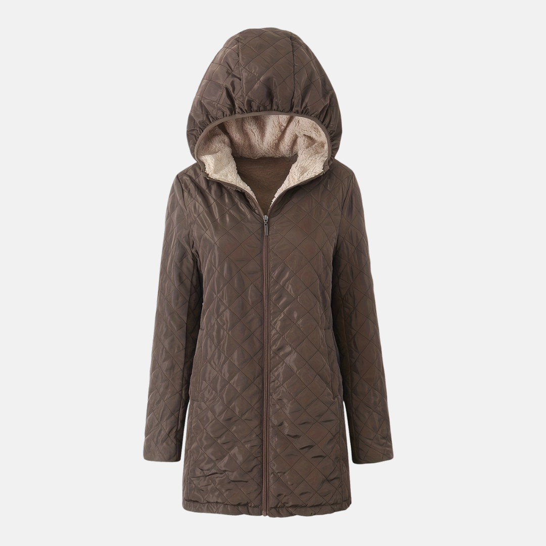 Women's Padded Jacket – Mid-Length – Relaxed Fit – With Hood – Sherpa Lining