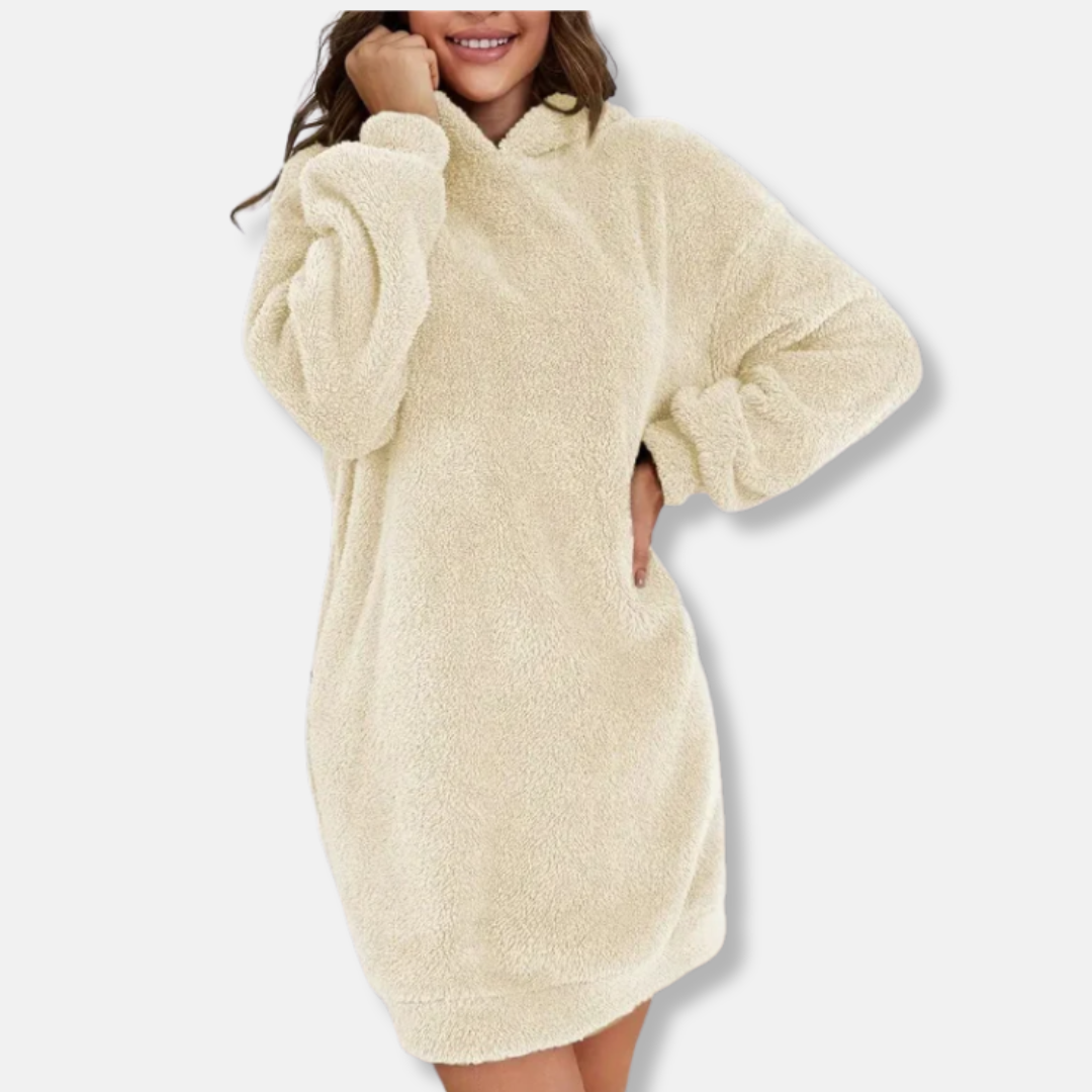 Women's hoodie dress – fleece fabric – oversized fit – long-sleeve loungewear