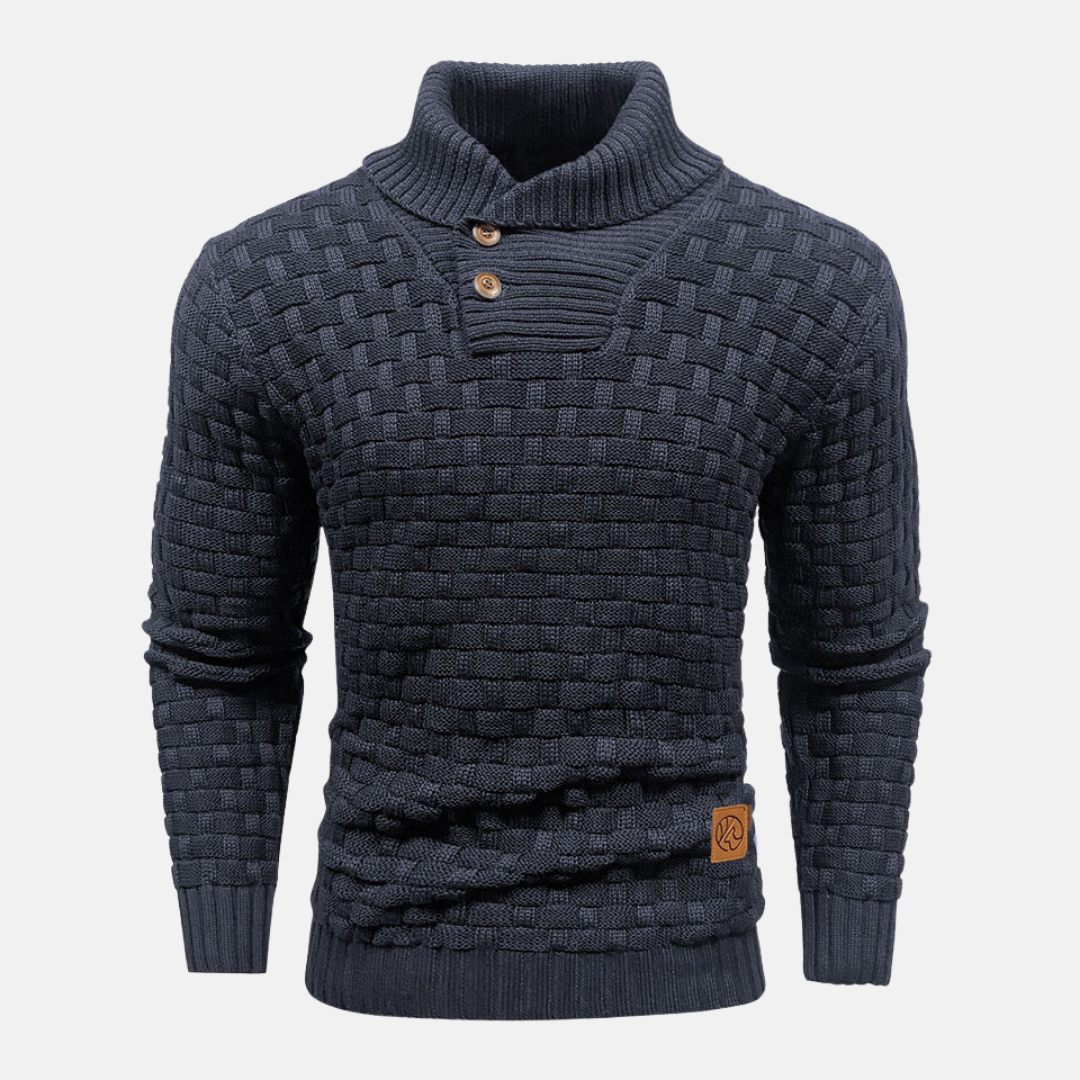 Men's Sweatshirt – Slim Fit – Basketweave Knit – Shawl Collar – V-Neck – Pullover