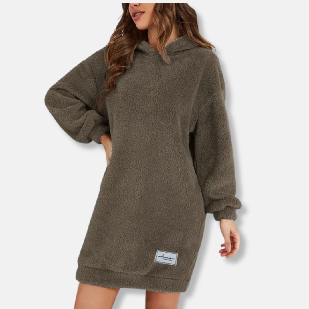 Women's hoodie dress – fleece fabric – oversized fit – long-sleeve loungewear