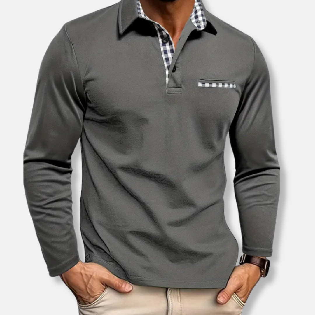 Men's sweatshirt – Regular fit – Textured knit – Checkered collar and chest pocket detail