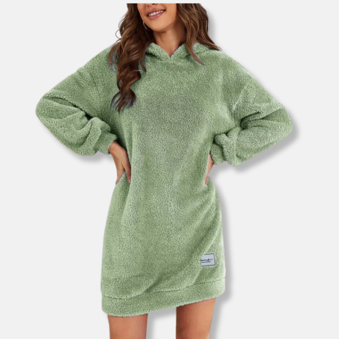 Women's hoodie dress – fleece fabric – oversized fit – long-sleeve loungewear