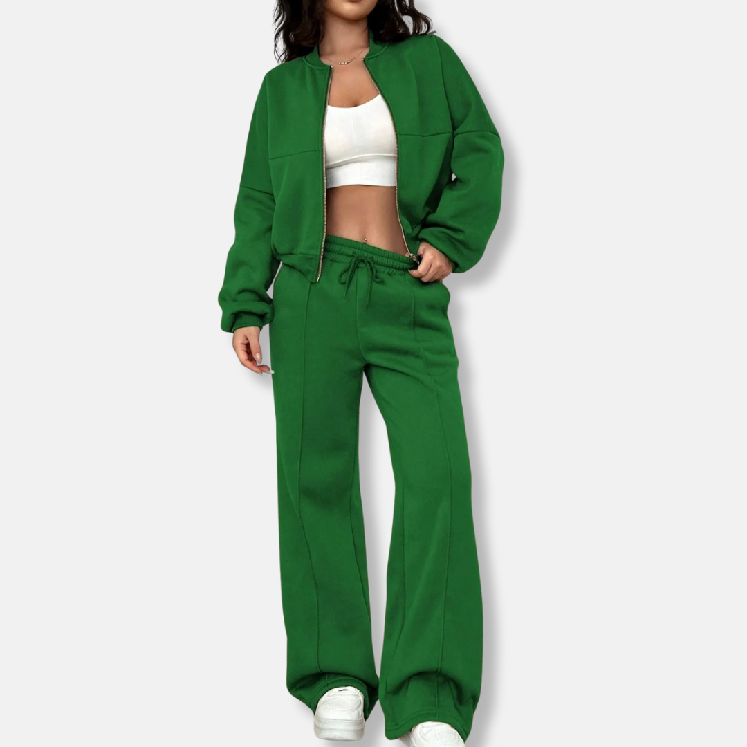 Women's Loungewear – Bomber Jacket With Zipper & High Waist Pants – Relaxed Fit