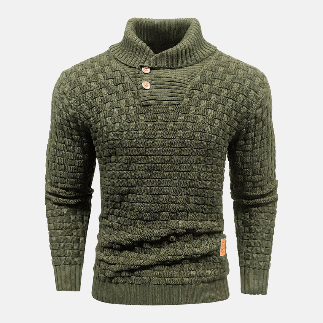 Men's Sweatshirt – Slim Fit – Basketweave Knit – Shawl Collar – V-Neck – Pullover