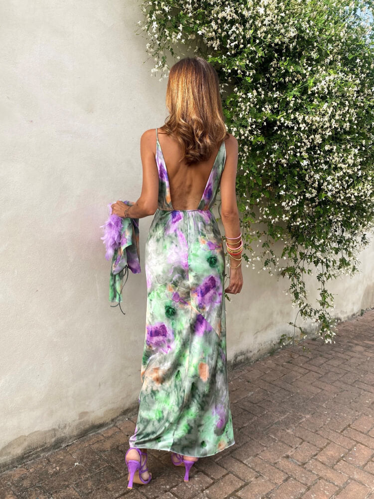 Elegant Halo Dyed Maxi Dress With Open Back For Women
