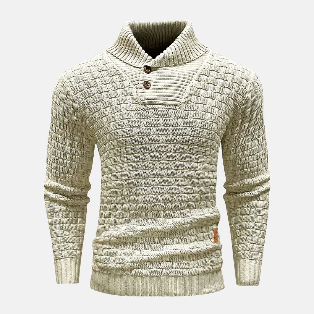 Men's Sweatshirt – Slim Fit – Basketweave Knit – Shawl Collar – V-Neck – Pullover