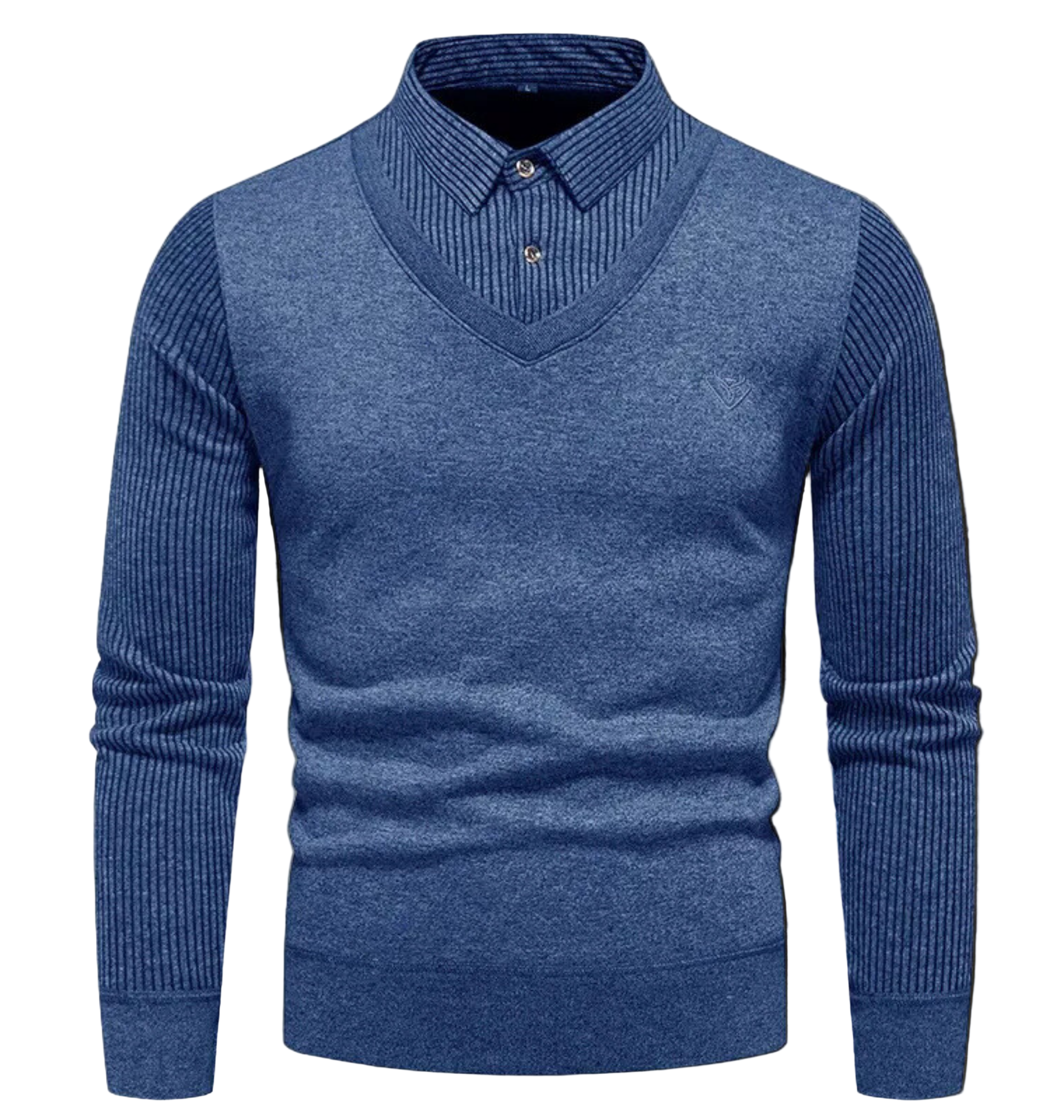 Men's Sweatshirt – Slim Fit – V-Neck – Imitation Layers – Ribbed Sleeves