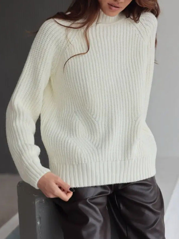Women's Sweater – Wool Mix – Loose Fit – Turtleneck – Raglan Sleeves – Ribbed Texture